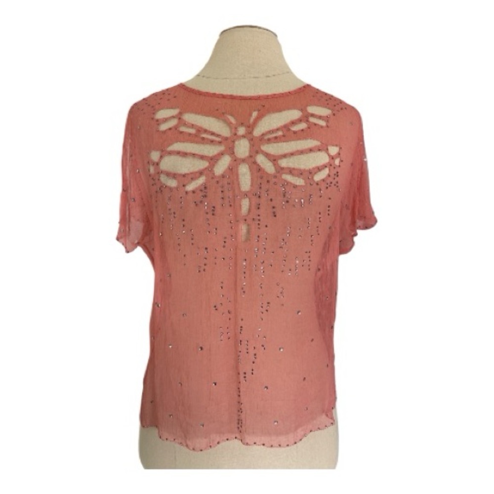 Catherine Malandrino Coral Sheer Blouse with Dragonfly Cutout - Picture 7 of 10